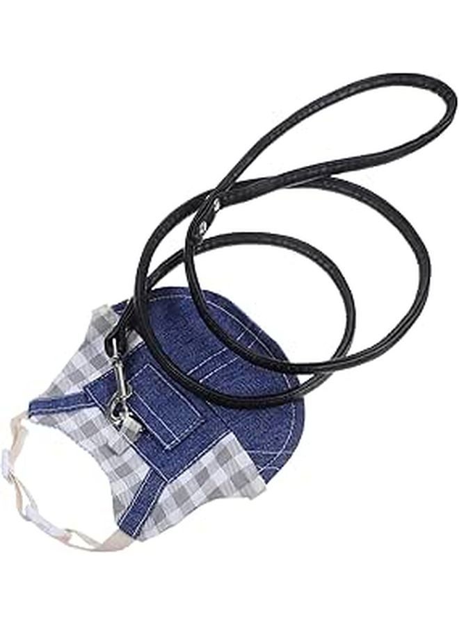Adjustable Small Animal Harness Vest With Leash Set Gray Plaid S Size For Rabbit Cat Puppy - Image 1