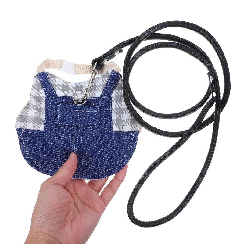 Adjustable Small Animal Harness Vest With Leash Set Gray Plaid S Size For Rabbit Cat Puppy - Image 5