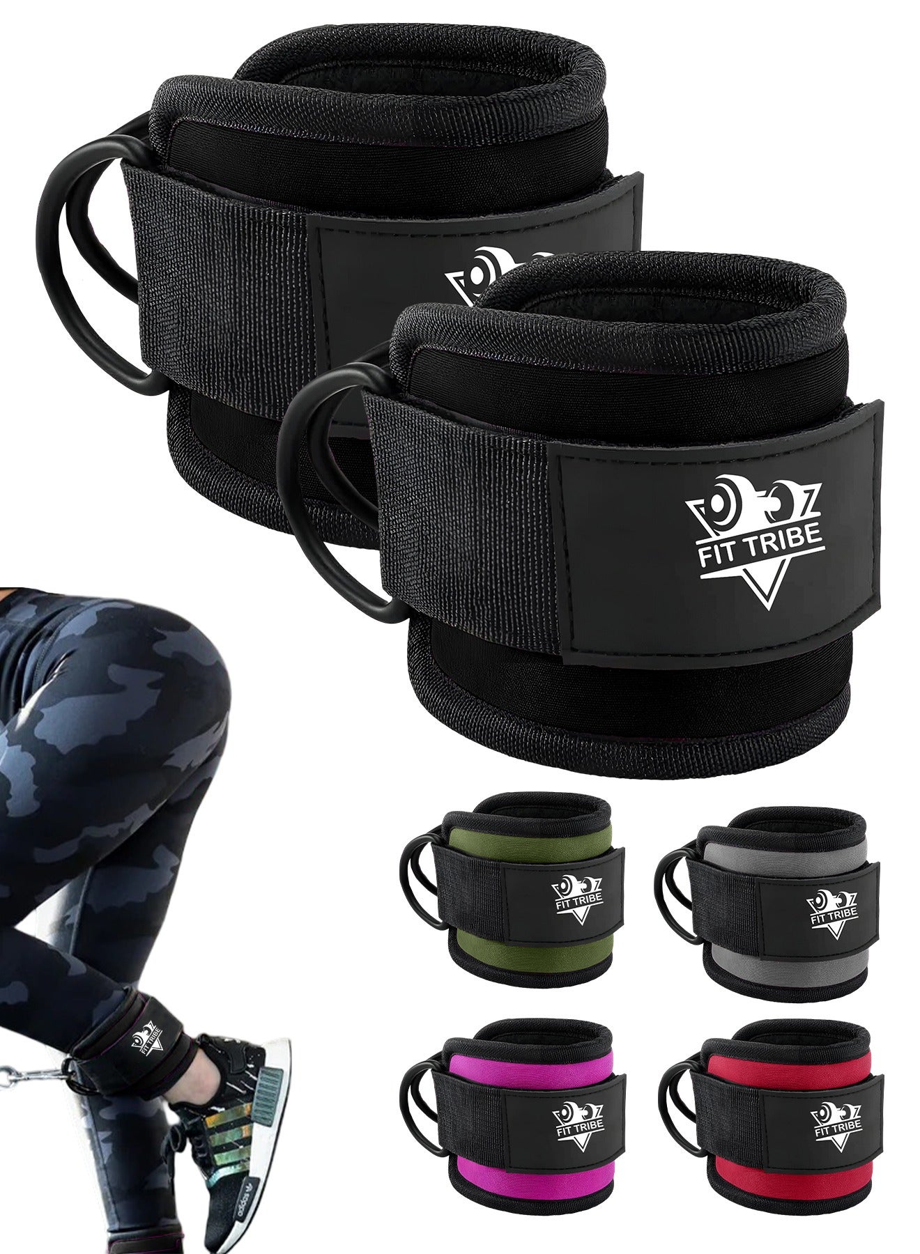 Ankle Straps for Cable Machine 2pcs - Kickback Straps For Leg & Glute Workouts - Durable, Adjustable Leg Strap for Strengthening Hamstrings, Thighs, and Calves - Perfect for Resistance Training & Gym Exercises (Black)
