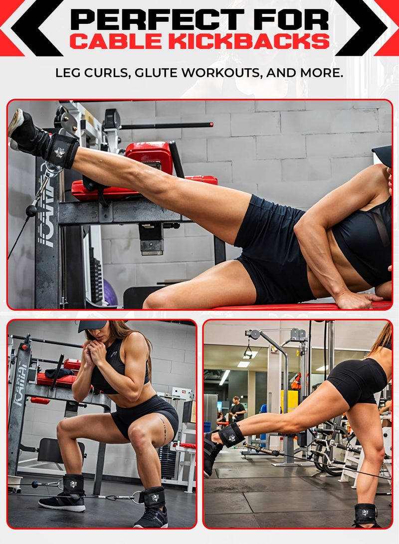 FIT TRIBE Ankle Straps for Cable Machine 2pcs - Kickback Straps For Leg & Glute Workouts - Durable, Adjustable Leg Strap for Strengthening Hamstrings, Thighs, and Calves - Perfect for Resistance Training & Gym Exercises (Black) - Image 3