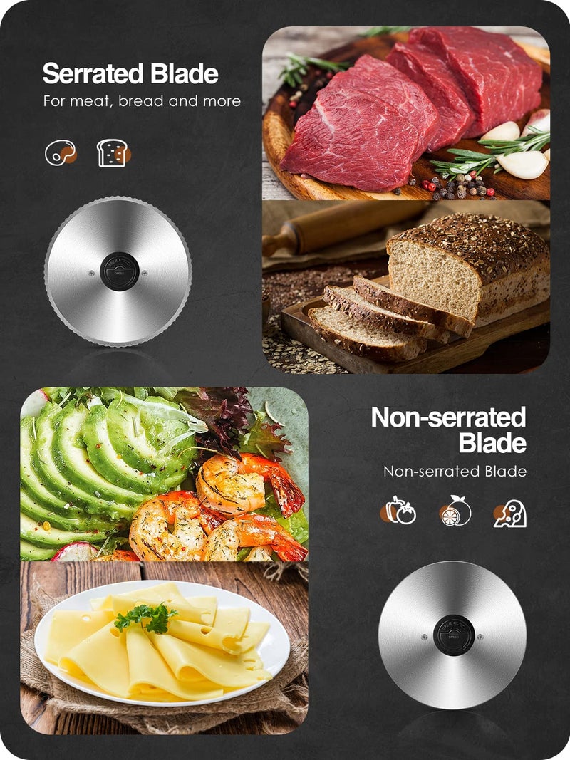 OSTBA Meat Slicer 200W Electric Deli Food Slicer with 2 Removable 7.5" Stainless Steel Blade, Adjustable Thickness for Home Use, Child Lock Protection, Easy to Clean, Cuts Meat, Bread and Cheese - Image 2