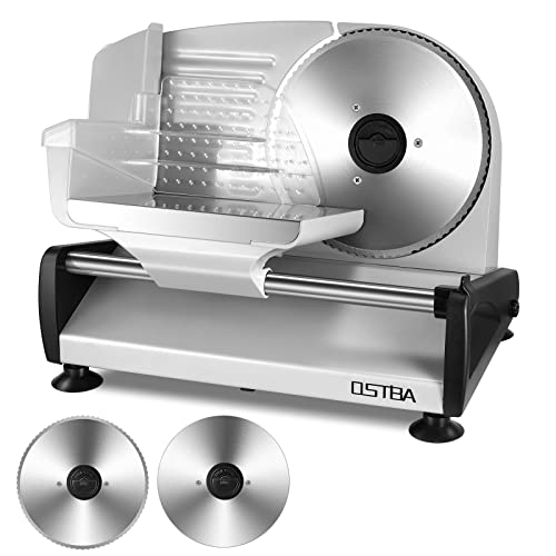 OSTBA Meat Slicer 200W Electric Deli Food Slicer with 2 Removable 7.5" Stainless Steel Blade, Adjustable Thickness for Home Use, Child Lock Protection, Easy to Clean, Cuts Meat, Bread and Cheese - Image 1