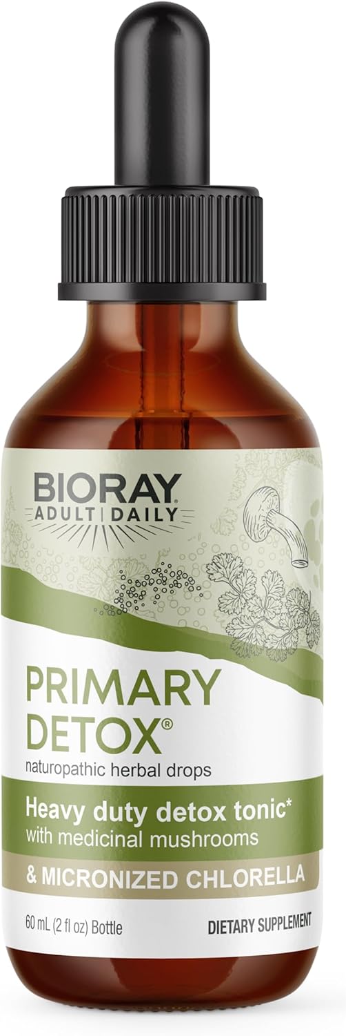 BIORAY بيوراي ديلي برايمري ديتوكس 2 أونصة سائلة مع الفطر الطبي كلوريلا ميكرونيزد عضوي غير معدل وراثيًا نباتي خالي من الغلوتين تقريبًا 15 حصة - Image 1