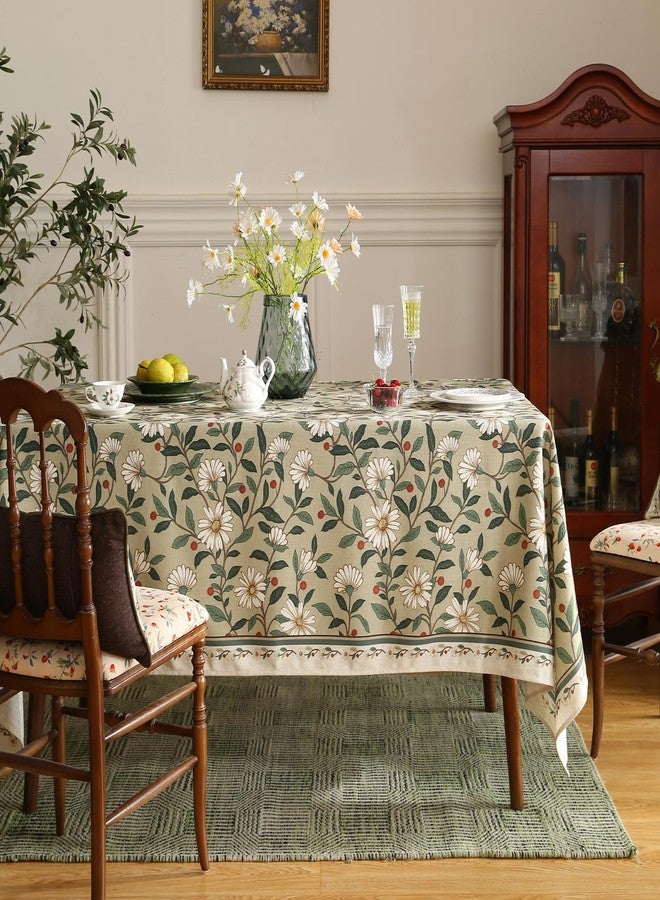 ISAENNE Designer Green Linen Small Square Table Cloth,Floral French Country Indoor Tablecloth,Stain Resistant Home Decor Tablecloths for Dining Kitchen Thanksgiving Christmas Party,55"*55"-Brune - Image 2