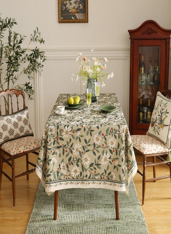 ISAENNE Designer Green Linen Small Square Table Cloth,Floral French Country Indoor Tablecloth,Stain Resistant Home Decor Tablecloths for Dining Kitchen Thanksgiving Christmas Party,55"*55"-Brune - Image 3
