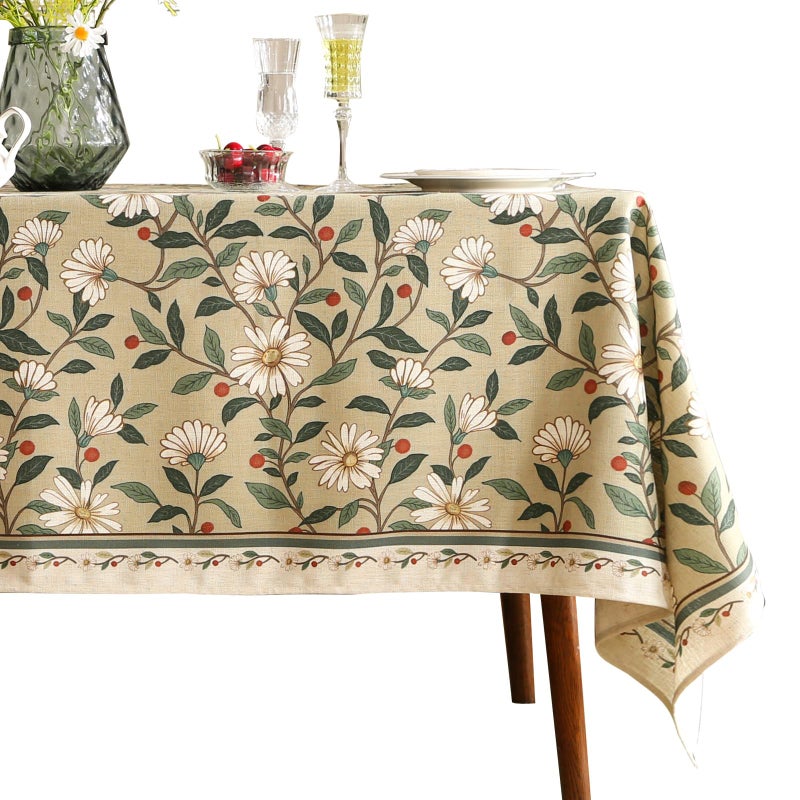 ISAENNE Designer Green Linen Small Square Table Cloth,Floral French Country Indoor Tablecloth,Stain Resistant Home Decor Tablecloths for Dining Kitchen Thanksgiving Christmas Party,55"*55"-Brune - Image 1