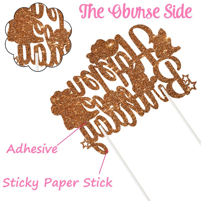 umoni Cowgirl Boots and Hat Birthday Cake Topper Pink Bow Coquette Cowgirl Cake Decorations Brown Glitter Western Rodeo Theme Happy Birthday Cake Pick for Girls Wild West Party Supplies - Image 4