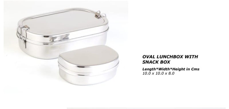 DiBha Stainless Steel Oval Shape School Lunch Box/School Lunch Box for Kids/Adults with 1 Snack Box (500 ml) - Image 5