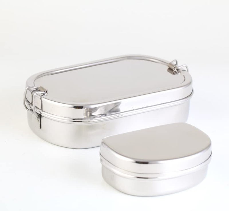 DiBha Stainless Steel Oval Shape School Lunch Box/School Lunch Box for Kids/Adults with 1 Snack Box (500 ml) - Image 1