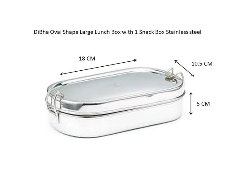 DiBha Stainless Steel Oval Shape School Lunch Box/School Lunch Box for Kids/Adults with 1 Snack Box (500 ml) - Image 3