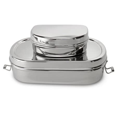 DiBha Stainless Steel Oval Shape School Lunch Box/School Lunch Box for Kids/Adults with 1 Snack Box (500 ml) - Image 4
