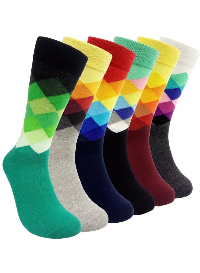 6 PCS Mens Funny Colorful Dress Socks Novelty Argyle Striped Pattern Cotton for Men Gfits - Image 1