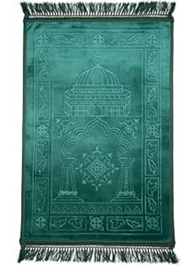 فابينني سجادة صلاة إسلامية 70×110 سم، نسيج مخملي ناعم، سجادة صلاة فاخرة مضادة للانزلاق، حجم صغير، مصلى للرجال والنساء والأطفال، هدية عيد، سجادة رمضان، طباعة عشوائية باللون الأخضر الداكن - Image 1