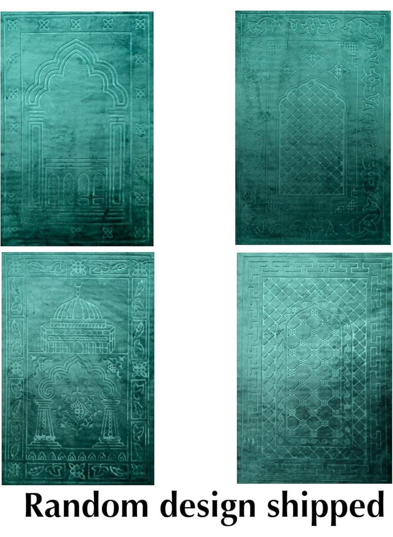 فابينني سجادة صلاة إسلامية 70×110 سم، نسيج مخملي ناعم، سجادة صلاة فاخرة مضادة للانزلاق، حجم صغير، مصلى للرجال والنساء والأطفال، هدية عيد، سجادة رمضان، طباعة عشوائية باللون الأخضر الداكن - Image 2