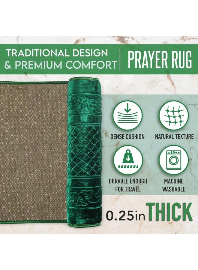 فابينني سجادة صلاة إسلامية 70×110 سم، نسيج مخملي ناعم، سجادة صلاة فاخرة مضادة للانزلاق، حجم صغير، مصلى للرجال والنساء والأطفال، هدية عيد، سجادة رمضان، طباعة عشوائية باللون الأخضر الداكن - Image 3