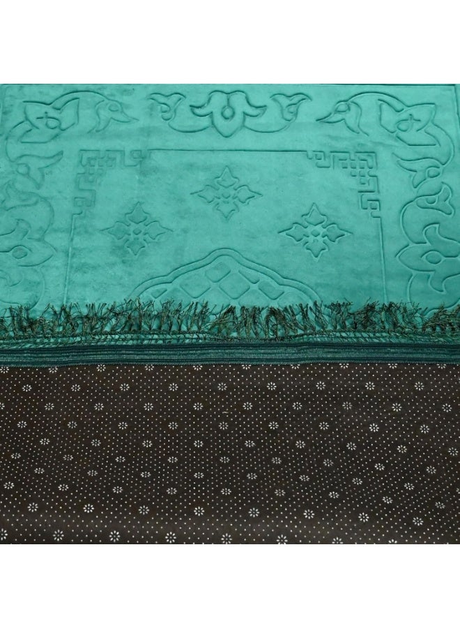 فابينني سجادة صلاة إسلامية 70×110 سم، نسيج مخملي ناعم، سجادة صلاة فاخرة مضادة للانزلاق، حجم صغير، مصلى للرجال والنساء والأطفال، هدية عيد، سجادة رمضان، طباعة عشوائية باللون الأخضر الداكن - Image 4