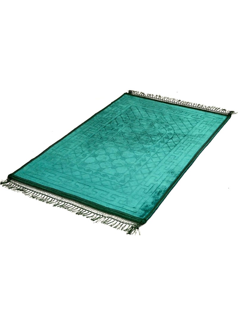 فابينني سجادة صلاة إسلامية 70×110 سم، نسيج مخملي ناعم، سجادة صلاة فاخرة مضادة للانزلاق، حجم صغير، مصلى للرجال والنساء والأطفال، هدية عيد، سجادة رمضان، طباعة عشوائية باللون الأخضر الداكن - Image 5