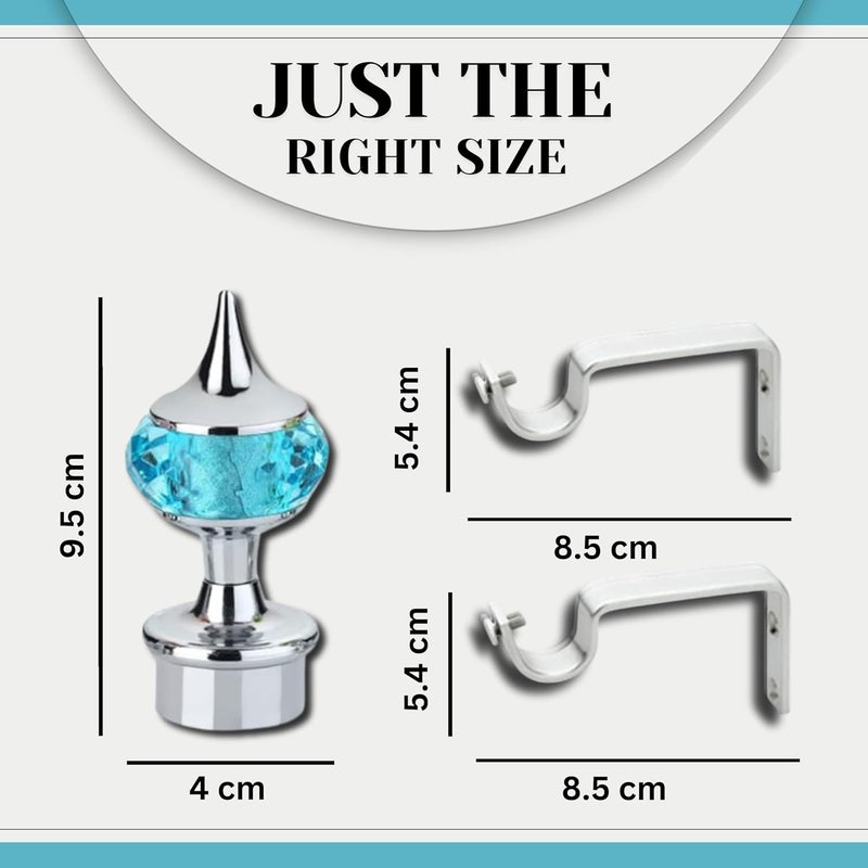 GLOXY Single Diamond Aluminum Curtain Brackets Parda Holders with Support Fittings Designer 1 Inch Rod Pocket Finials for Door WindowSilver Mix Sky BluePair of 5 - Image 3