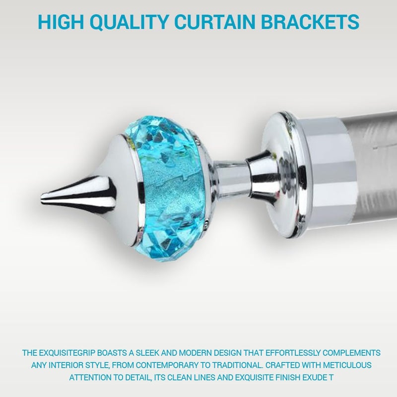 GLOXY Single Diamond Aluminum Curtain Brackets Parda Holders with Support Fittings Designer 1 Inch Rod Pocket Finials for Door WindowSilver Mix Sky BluePair of 5 - Image 4