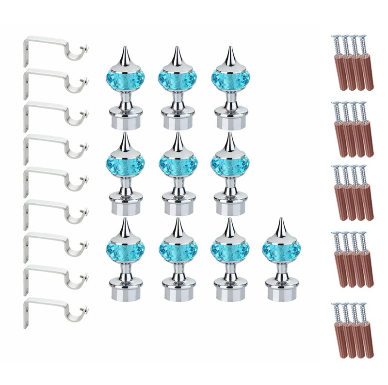 GLOXY Single Diamond Aluminum Curtain Brackets Parda Holders with Support Fittings Designer 1 Inch Rod Pocket Finials for Door WindowSilver Mix Sky BluePair of 5 - Image 1