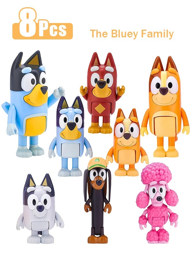 مجموعة ألعاب بلووي الحركية المكونة من 8 قطع، مجموعة ذئاب-مجسمات بلووي للعائلة والأصدقاء للأطفال الصغار، زينة كعكة المافن بانديت (الأب) تشيلي (الأم) كوكو بينغو سنيكرز راستي (صغير) - Image 1