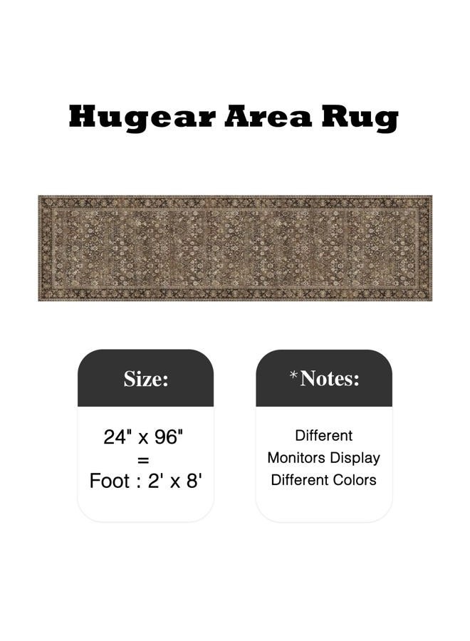 HUGEAR 2x8 Runner Rug Machine Washable Brown Hallway Area Rug Indoor Accent Rugs Floral Low Pile Carpet Soft Throw Rugs Bedroom Living Room Office Dining Kitchen Laundry Non Slip - Image 2