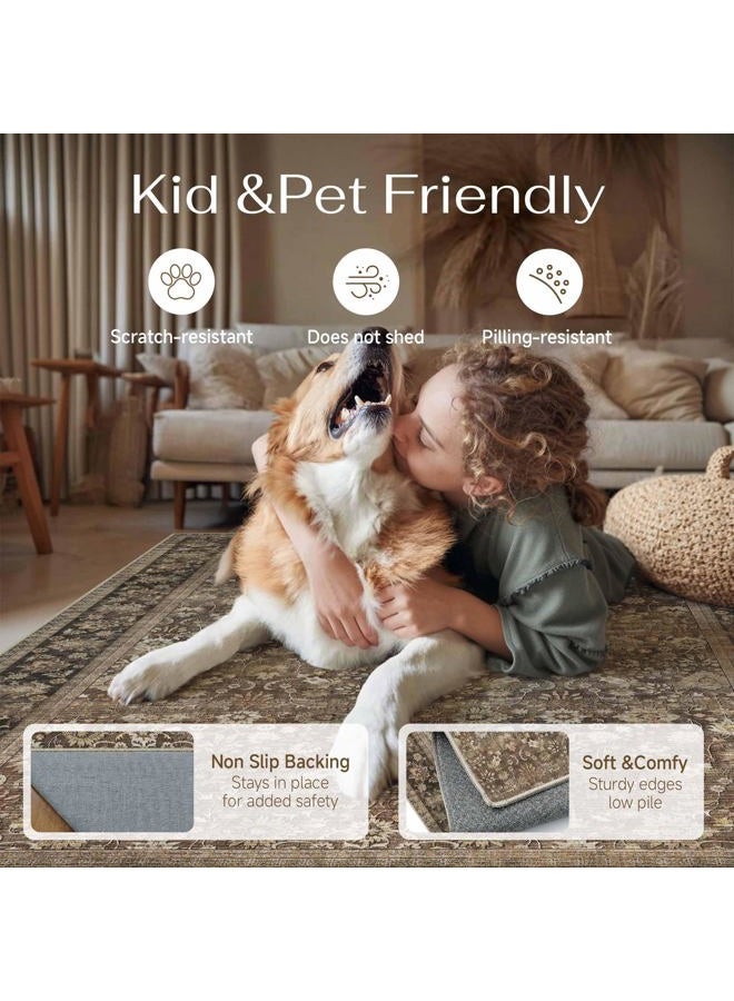 HUGEAR 2x8 Runner Rug Machine Washable Brown Hallway Area Rug Indoor Accent Rugs Floral Low Pile Carpet Soft Throw Rugs Bedroom Living Room Office Dining Kitchen Laundry Non Slip - Image 4