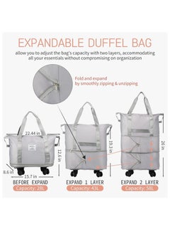 MLADEN Rolling Duffle Bag with Wheels 3-Layers Expandable Travel Bag Foldable Carry-on Bag with Detachable Wheels Large Gym Bag Weekend Bag Travel Luggage Bag Tote Bags for Men and Women(Grey)  - Image 2