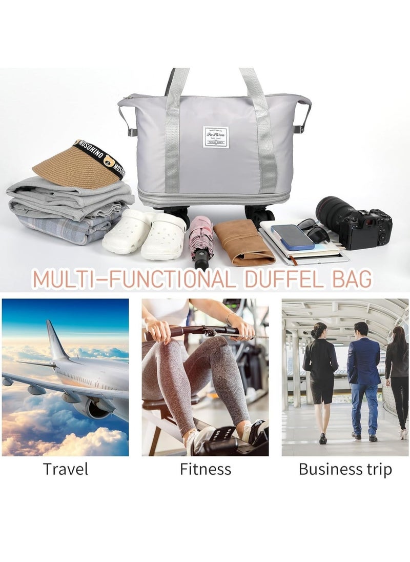 MLADEN Rolling Duffle Bag with Wheels 3-Layers Expandable Travel Bag Foldable Carry-on Bag with Detachable Wheels Large Gym Bag Weekend Bag Travel Luggage Bag Tote Bags for Men and Women(Grey)  - Image 5