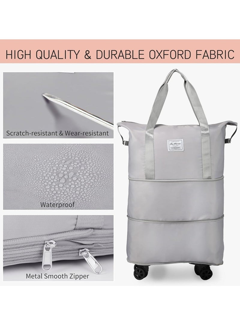 MLADEN Rolling Duffle Bag with Wheels 3-Layers Expandable Travel Bag Foldable Carry-on Bag with Detachable Wheels Large Gym Bag Weekend Bag Travel Luggage Bag Tote Bags for Men and Women(Grey)  - Image 4