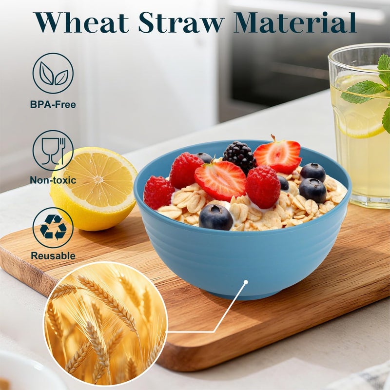 BUSOKIP Bowls for Kitchen 8 PCS, Unbreakable Wheat Straw Bowl 26 OZ, Alternative to Plastic Bowls Reusable, Microwave and Dishwasher Safe Serving Bowl for Dinner, Breakfast, Outdoor - Blue - Image 3