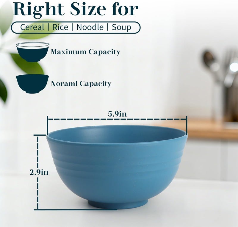 BUSOKIP Bowls for Kitchen 8 PCS, Unbreakable Wheat Straw Bowl 26 OZ, Alternative to Plastic Bowls Reusable, Microwave and Dishwasher Safe Serving Bowl for Dinner, Breakfast, Outdoor - Blue - Image 2