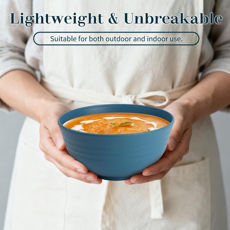BUSOKIP Bowls for Kitchen 8 PCS, Unbreakable Wheat Straw Bowl 26 OZ, Alternative to Plastic Bowls Reusable, Microwave and Dishwasher Safe Serving Bowl for Dinner, Breakfast, Outdoor - Blue - Image 5
