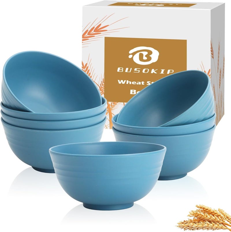 BUSOKIP Bowls for Kitchen 8 PCS, Unbreakable Wheat Straw Bowl 26 OZ, Alternative to Plastic Bowls Reusable, Microwave and Dishwasher Safe Serving Bowl for Dinner, Breakfast, Outdoor - Blue - Image 1