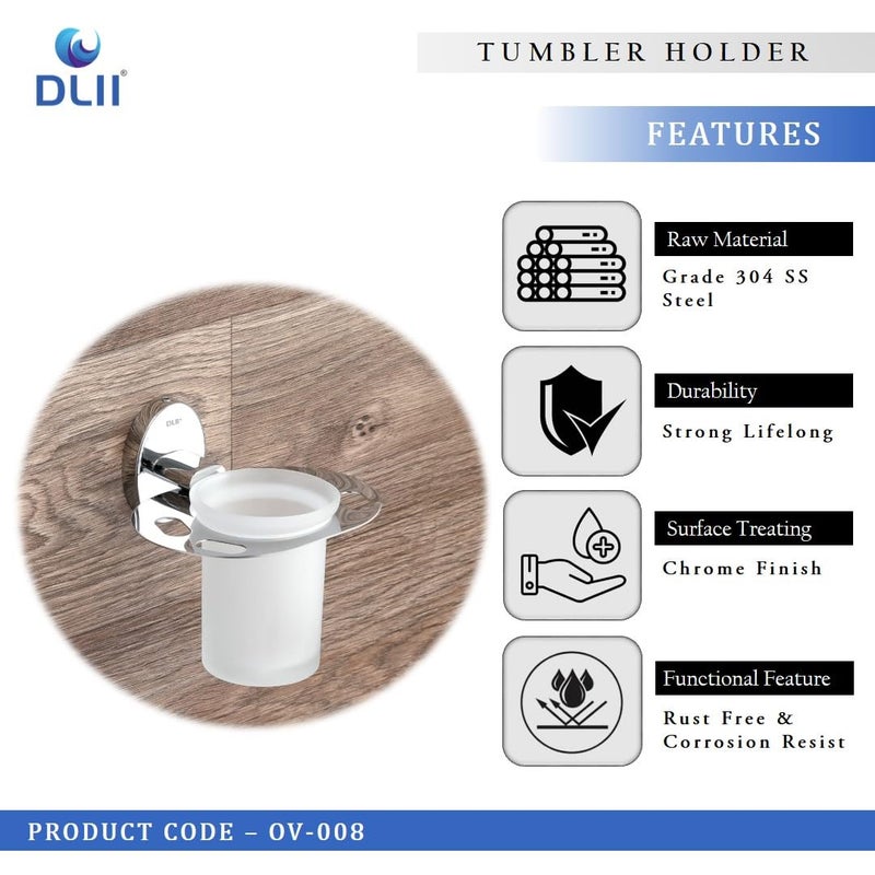 DLII® Oval Tumbler Holder SS 304 Grade - Contemporary Design Toothbrush Organizer | Rust-Resistant Bathroom Accessory | Premium Wall Mounted Brush Holder - Image 4