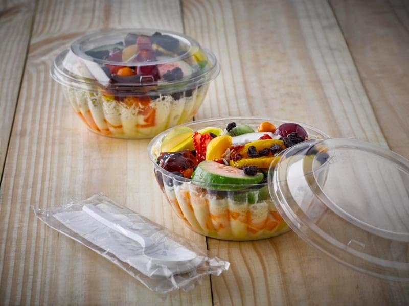 Darnel Clear 48 oz Reversible Bowl Combo Pack (Base & Lid), 100 units/cs. This premium, upscale container w/dome lid is perfect for salads, side Items, desserts/pastries. - Image 1