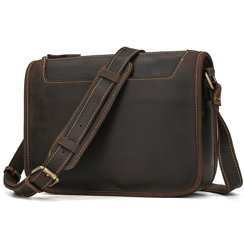 Men'S Genuine Leather Shoulder Bag Crazy Horse Leather Vintage Crossbody Bag Top Layer Cowhide Flip Cover Shoulder Bag Ipad Protective Bag - Image 1
