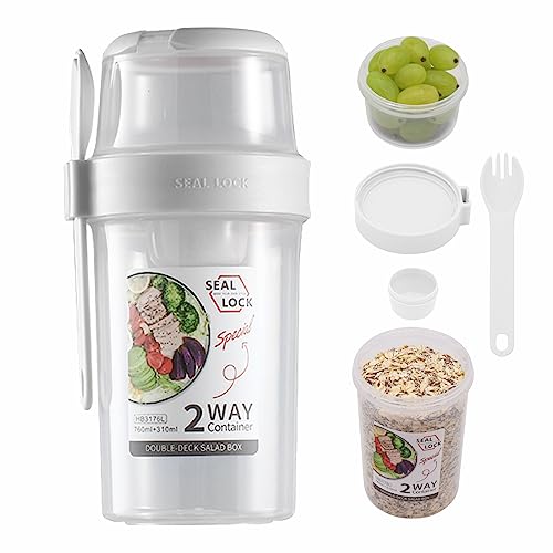 Daasigwaa Breakfast On The Go Cups, Salad Cup To Go, Take And Go Yogurt Cereal Overnight Oats Snack Parfait Containers & Salad Dressing Holder With Fork For Lunch, Fruit & Vegetable Jar(White,36.2oz) - Image 1