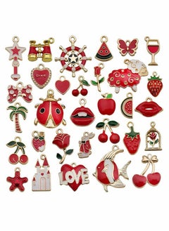 Mixed Charms Pendants, 31Pcs Charms for Jewellery Making, Charm Pendants Set, Gold enamel charm DIY Enamel Charms for Charms Making Necklaces Bracelets Earrings Keyrings Jewelry Making