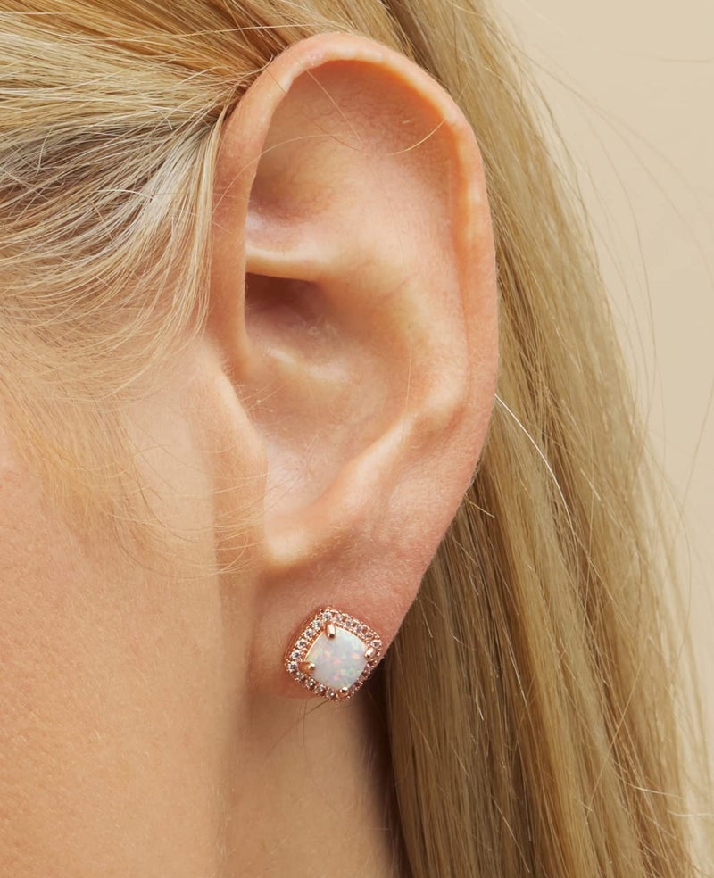 Barzel 18K Rose Gold Plated Created Opal Stud Earrings for Women (Rose Gold) - Image 2