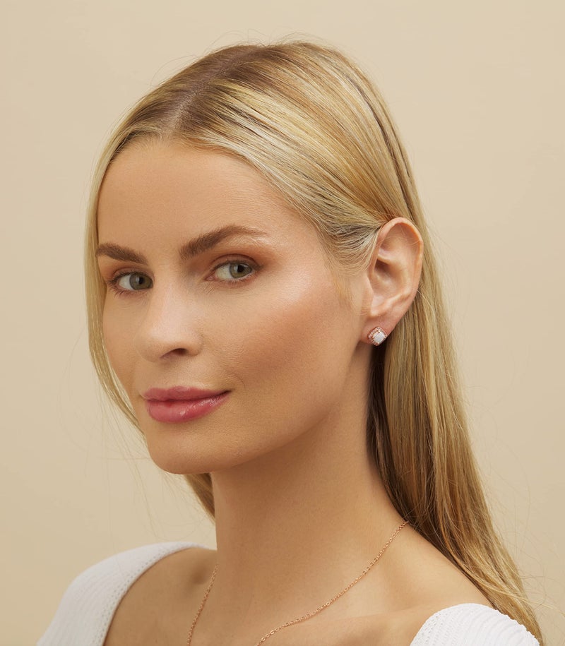 Barzel 18K Rose Gold Plated Created Opal Stud Earrings for Women (Rose Gold) - Image 3