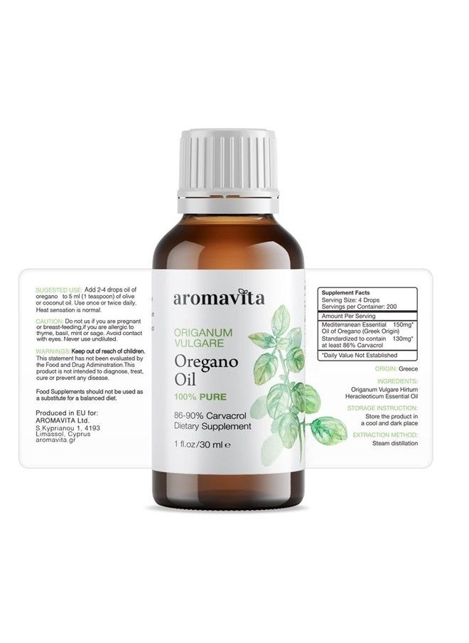 Aromavita - Essential Oil of Oregano-100% Pure Undiluted Non GMO Extra Strength Greek Oregano Oil-Over 86% Carvacrol Oregano Extract Liquid Nutritional Dietary Supplement, 1.7 FL.OZ/50ML - Image 1