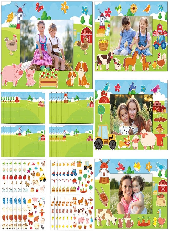 Lonfliness 24 Sets Back to School Crafts Kit for Kids Bulk Farm Animal Sticker Scene DIY Picture Frame Craft Spring Farmhouse Paper Art Craft VBS Rustic Birthday Party Sunday School Classroom Activity Game Favor - Image 1