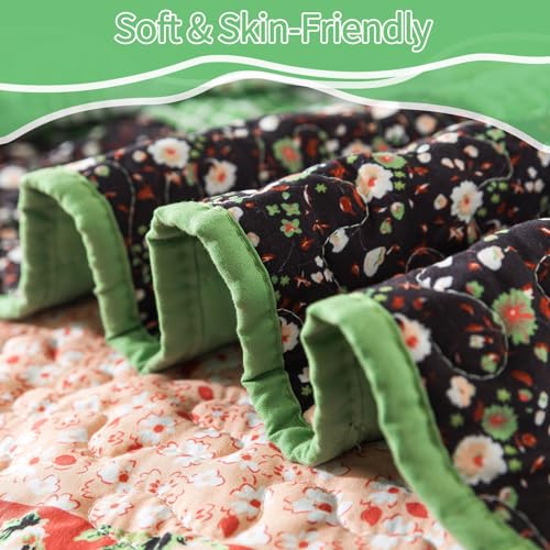 BEDIFANY Queen Size Quilt Set - Lightweight Cotton Filling Bedspread Queen Size (90 x 98 Inch) Coverlet Set - Floral Queen Quilt Bedding Sets for Bed Decorations - All Seasons, 3 Pieces - Green - Image 4