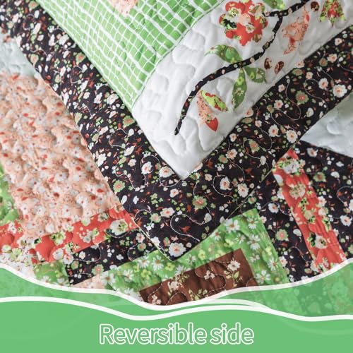 BEDIFANY Queen Size Quilt Set - Lightweight Cotton Filling Bedspread Queen Size (90 x 98 Inch) Coverlet Set - Floral Queen Quilt Bedding Sets for Bed Decorations - All Seasons, 3 Pieces - Green - Image 3