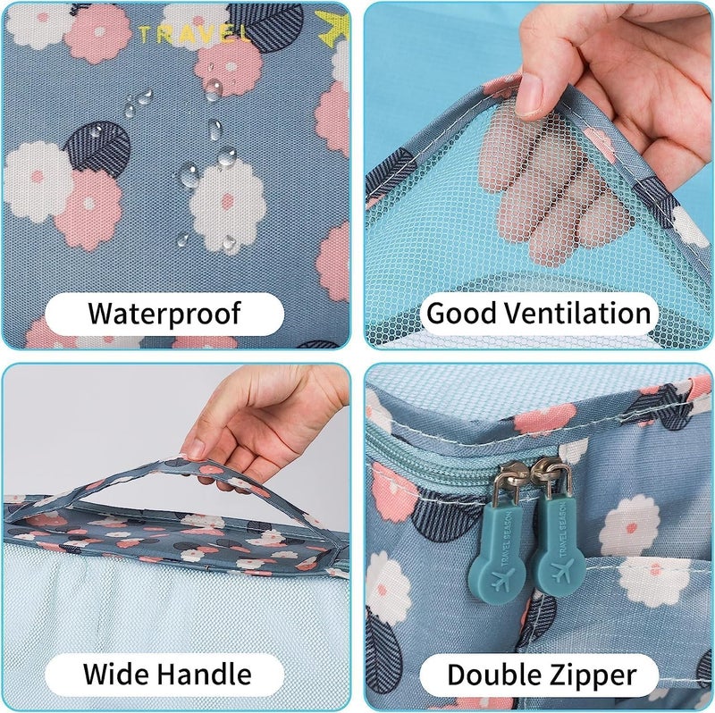 TOCINGO 7 pc / 6 pc Travel Oraganizer Packing cubes kit, Sapace Saver Multi use Bag for Men and Women, Clothes packing cubes for travel, Cupboard Oraganizer cubes (6 POUCH-BLUE FLOWER) - Image 2