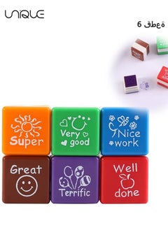 Unique 6 Pieces Square Teacher's Stamp, 6 Patterns of self Inking Stamp, Teaching Stamps for Grading Papers/assignments/Marks,Classroom use Stamp Teacher's Day Gift  - Image 1