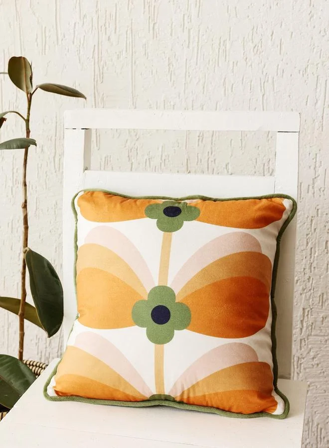 Sanskrutihomes White Printed Velvet Square Cushion Cover, Medium