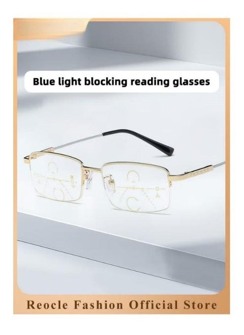Progressive Multifocus Reading Glasses Anti Blue Light Readers with Diamond Cutting Design Anti-Fatigue Clear Lens Spectacle Readers for Men
