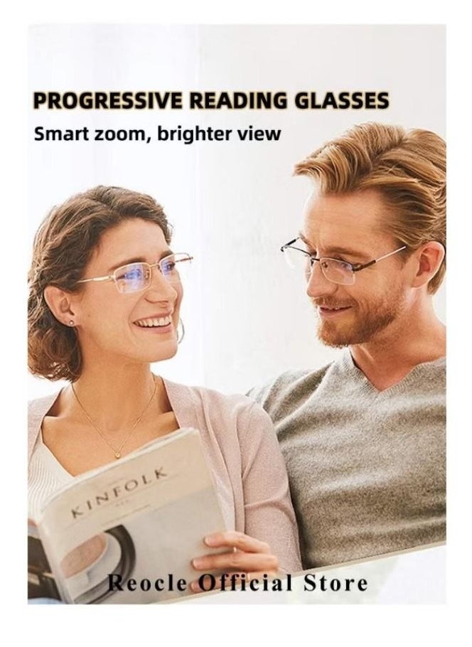 Progressive Multifocus Reading Glasses Anti Blue Light Readers with Diamond Cutting Design Anti-Fatigue Clear Lens Spectacle Readers for Men